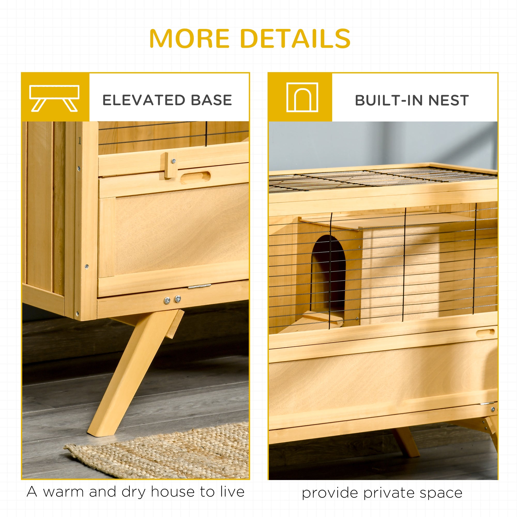 PawHut 47" Rabbit Hutch Indoor with Top Access, Elevated Bunny Cage Guinea Pig House with Removable Tray, Ramp, Yellow