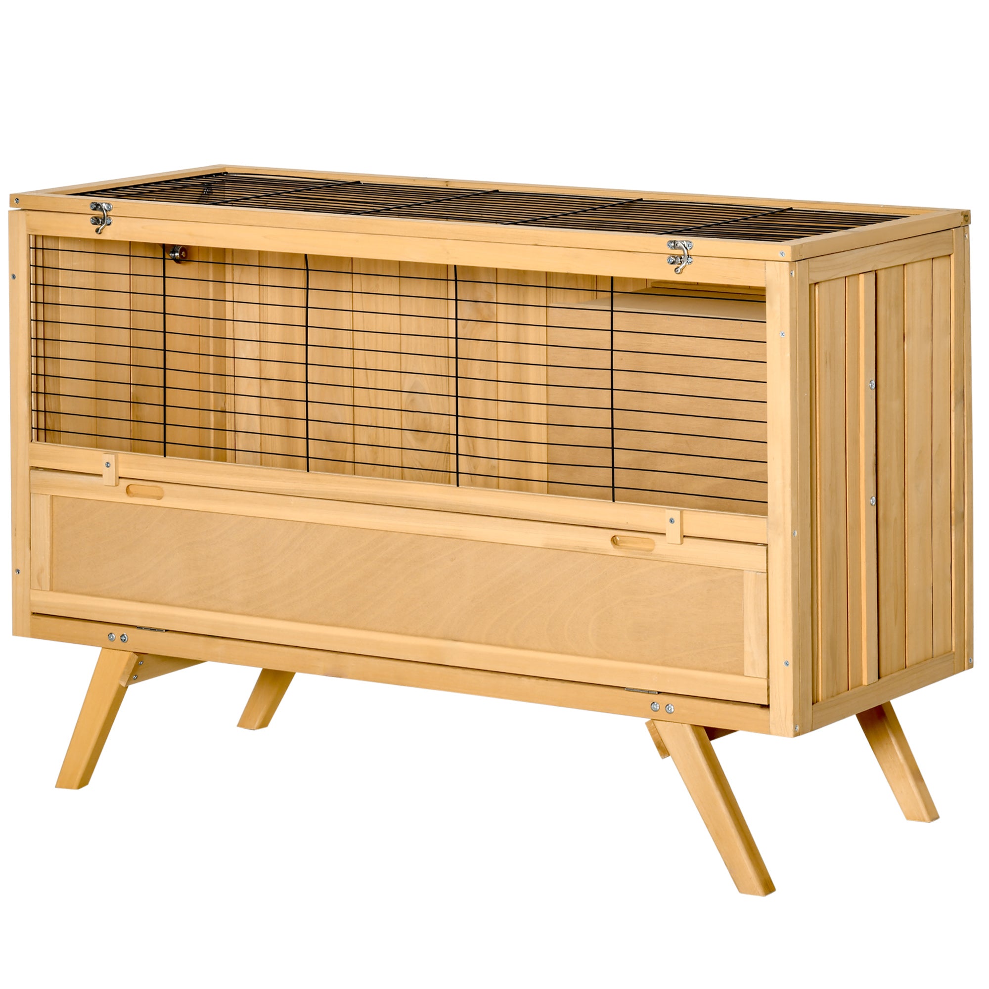PawHut 47" Rabbit Hutch Indoor with Top Access, Elevated Bunny Cage Guinea Pig House with Removable Tray, Ramp, Yellow
