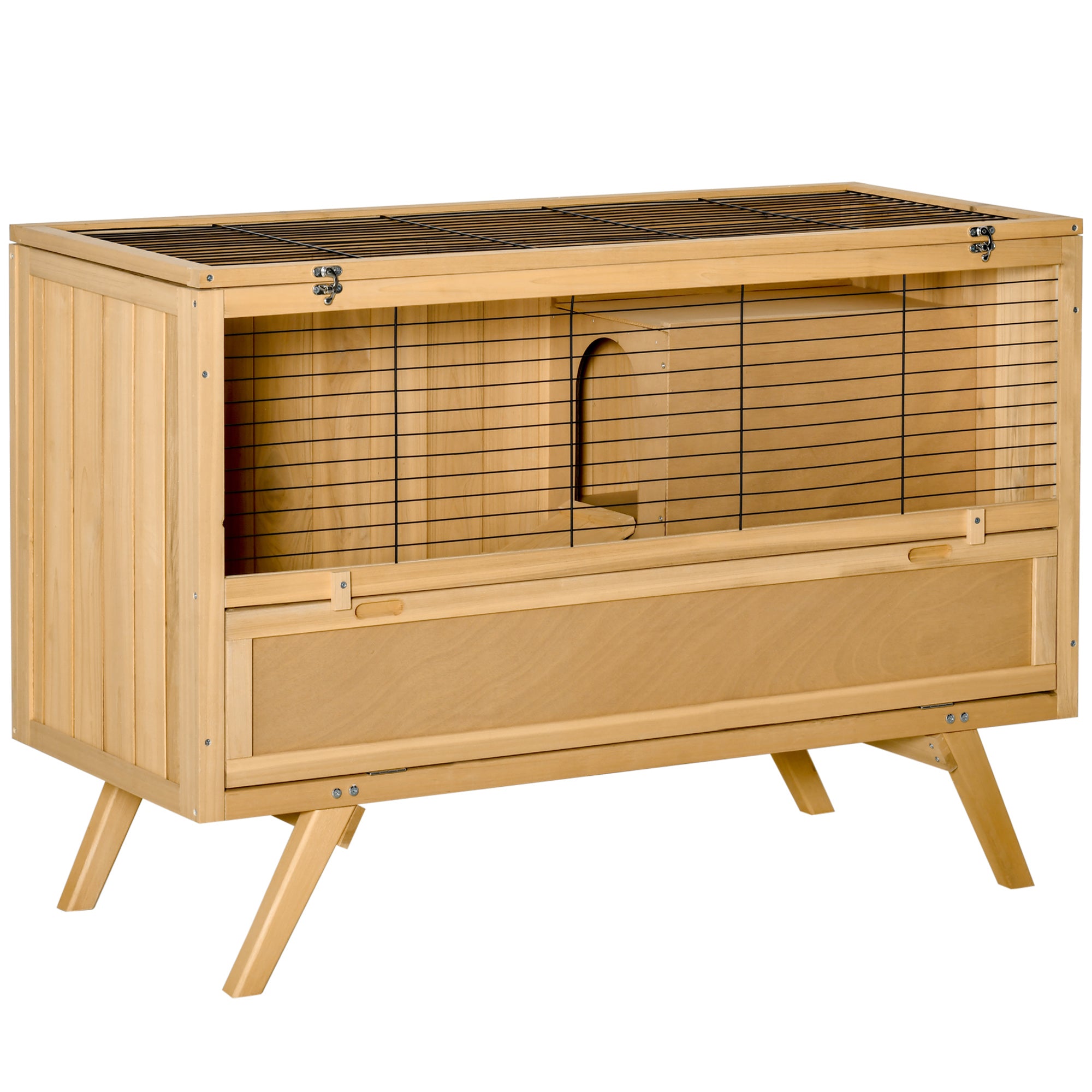 PawHut 47" Rabbit Hutch Indoor with Top Access, Elevated Bunny Cage Guinea Pig House with Removable Tray, Ramp, Yellow