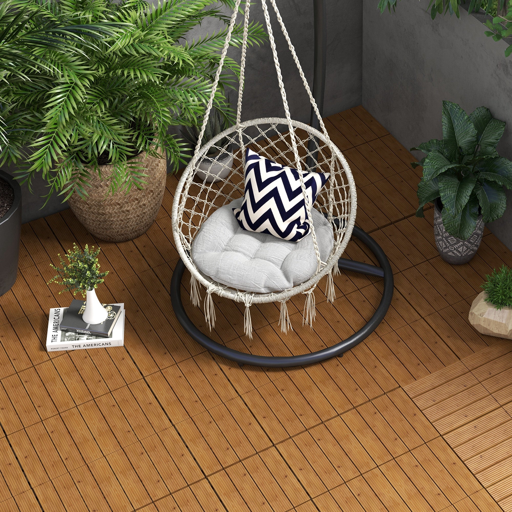 Outsunny 12 Pcs Wooden Interlocking Decking Tiles, 12" x 12" Non-slip Outdoor Flooring Tiles, 12 sq.ft. per Pack, All Weather for Indoor Outdoor Patio Balcony, Brown