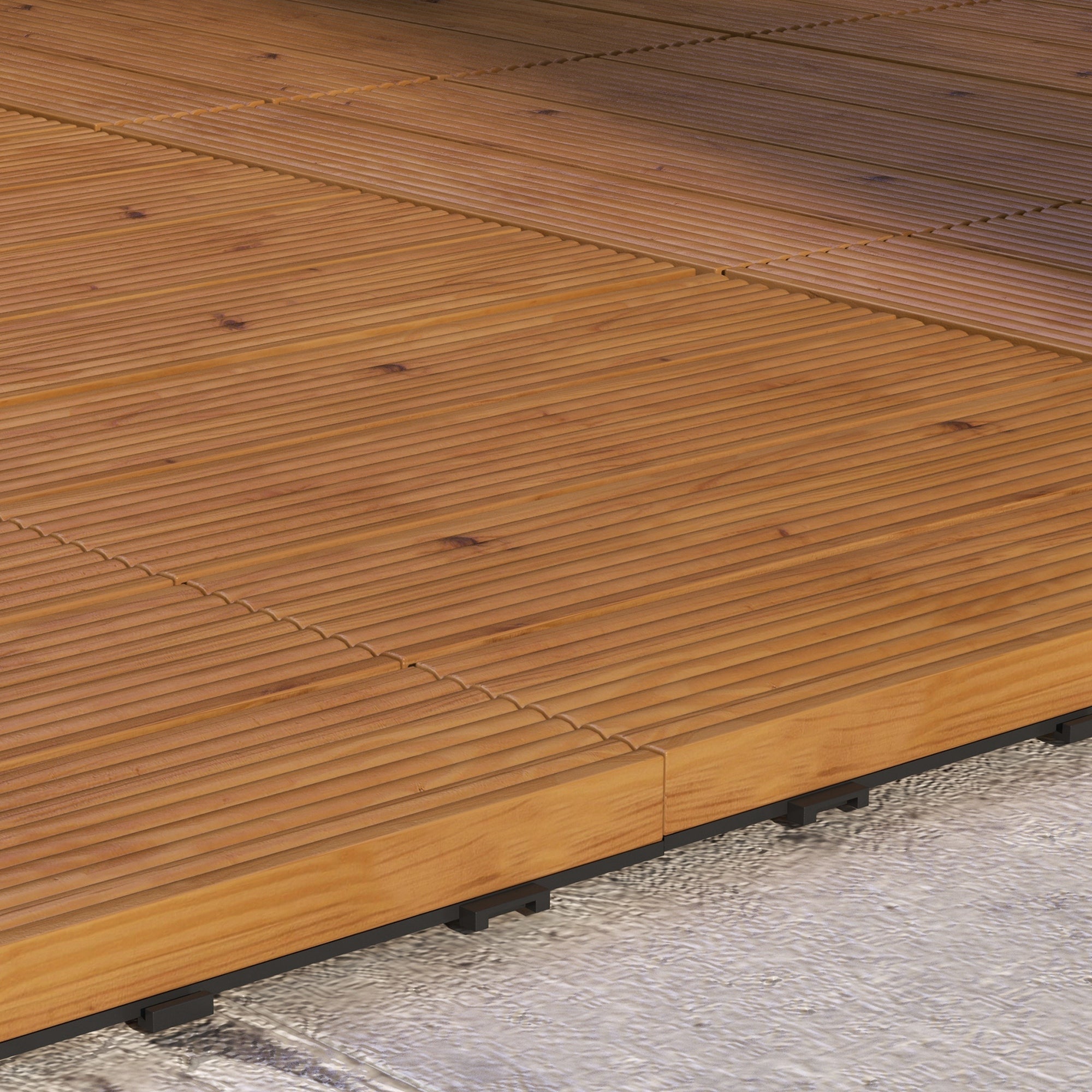 Outsunny 12 Pcs Wooden Interlocking Decking Tiles, 12" x 12" Non-slip Outdoor Flooring Tiles, 12 sq.ft. per Pack, All Weather for Indoor Outdoor Patio Balcony, Brown