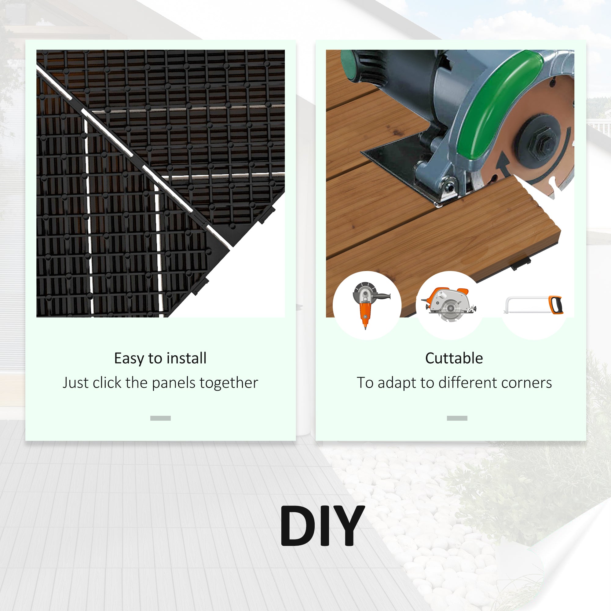 Outsunny 12 Pcs Wooden Interlocking Decking Tiles, 12" x 12" Non-slip Outdoor Flooring Tiles, 12 sq.ft. per Pack, All Weather for Indoor Outdoor Patio Balcony, Brown