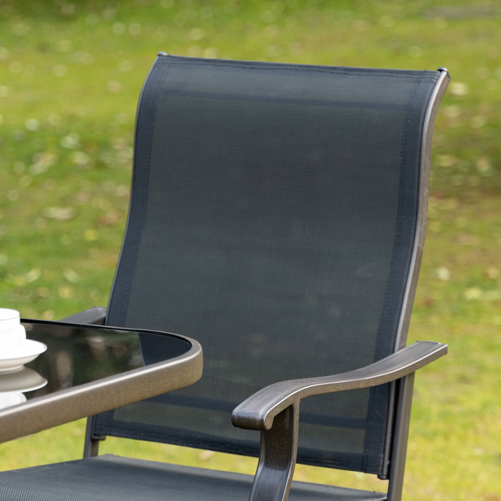 Outsunny Outdoor Swivel Bar Stools Set of 2, 2 Piece Bar Height Patio Chairs with High Back, Curved Armrests and Steel Frame for Balcony, Poolside, Backyard, Black