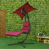 Outsunny Outdoor Hammock Chair with Stand, Floating Chaise Lounge Chair with Soft Padded Cushion, Hanging Hammock Swing Reclining Seat with Canopy Umbrella, Wine Red