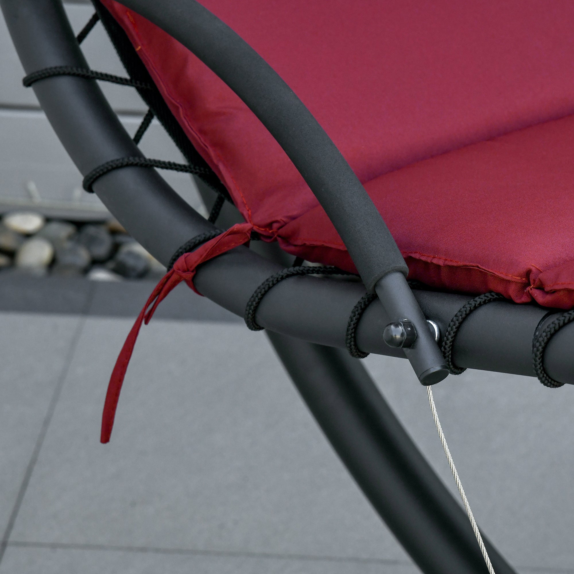 Outsunny Outdoor Hammock Chair with Stand, Floating Chaise Lounge Chair with Soft Padded Cushion, Hanging Hammock Swing Reclining Seat with Canopy Umbrella, Wine Red