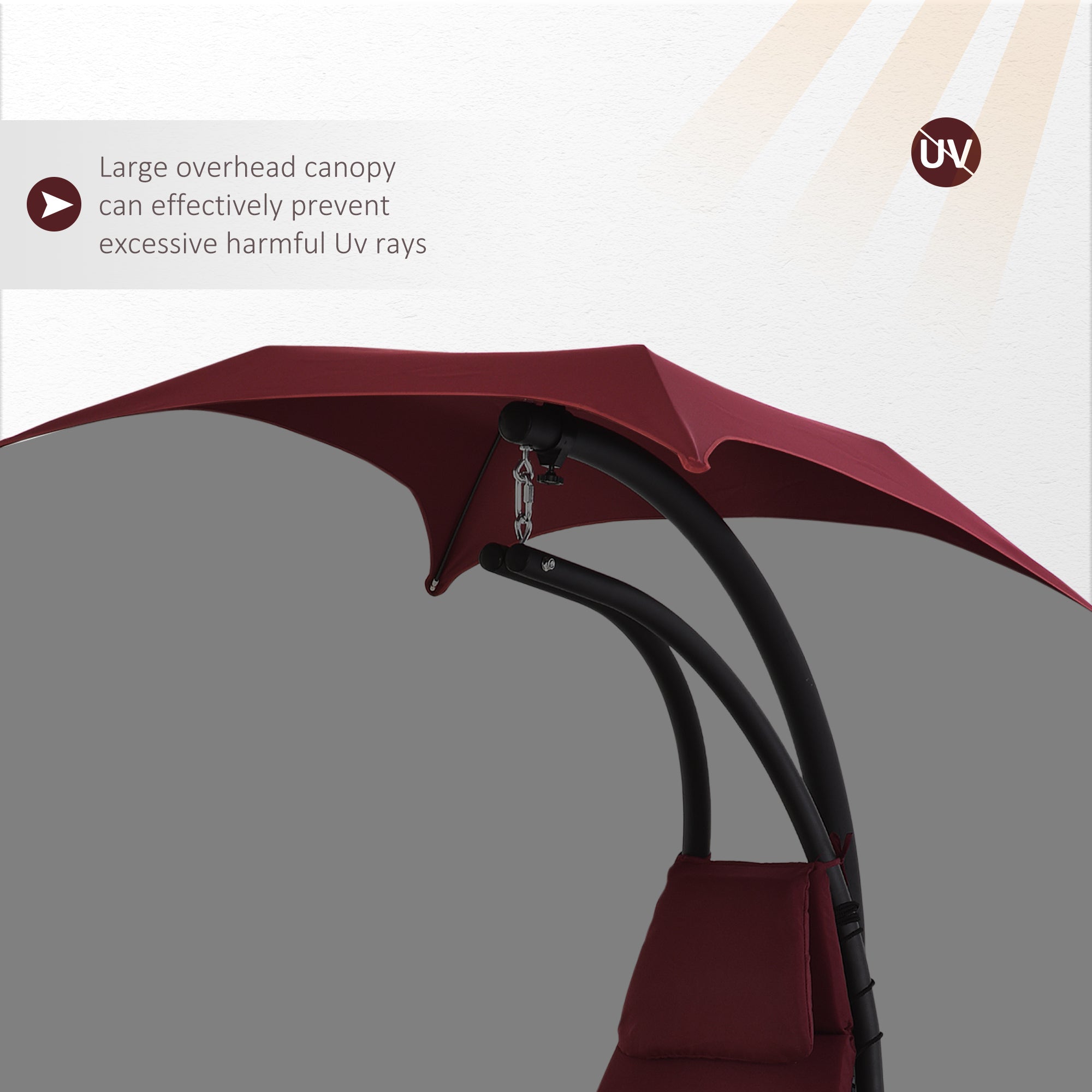 Outsunny Outdoor Hammock Chair with Stand, Floating Chaise Lounge Chair with Soft Padded Cushion, Hanging Hammock Swing Reclining Seat with Canopy Umbrella, Wine Red