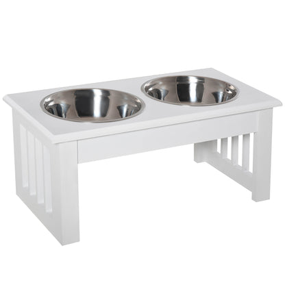 PawHut Raised Dog Bowl Feeding Bowls with Stand for Extra Small and Small Dogs Elevated Pet Bowls Water Food Feeder 44L x 24W x 15H cm - White