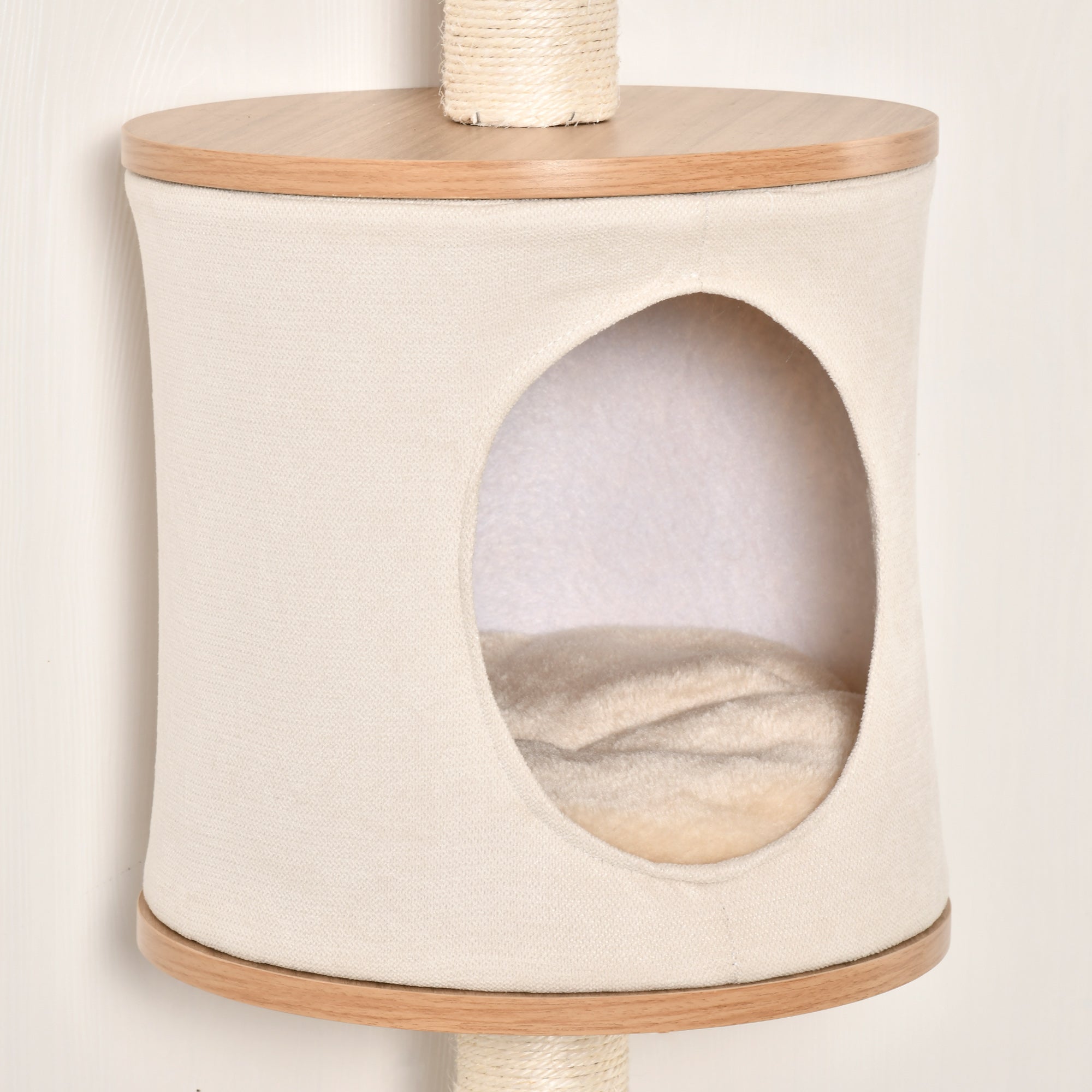 PawHut Cat Tree Pet Wall-mounted Climbing Frame Shelf Kitten Perch Activity Center Condo Bed Scratching Post Light Brown