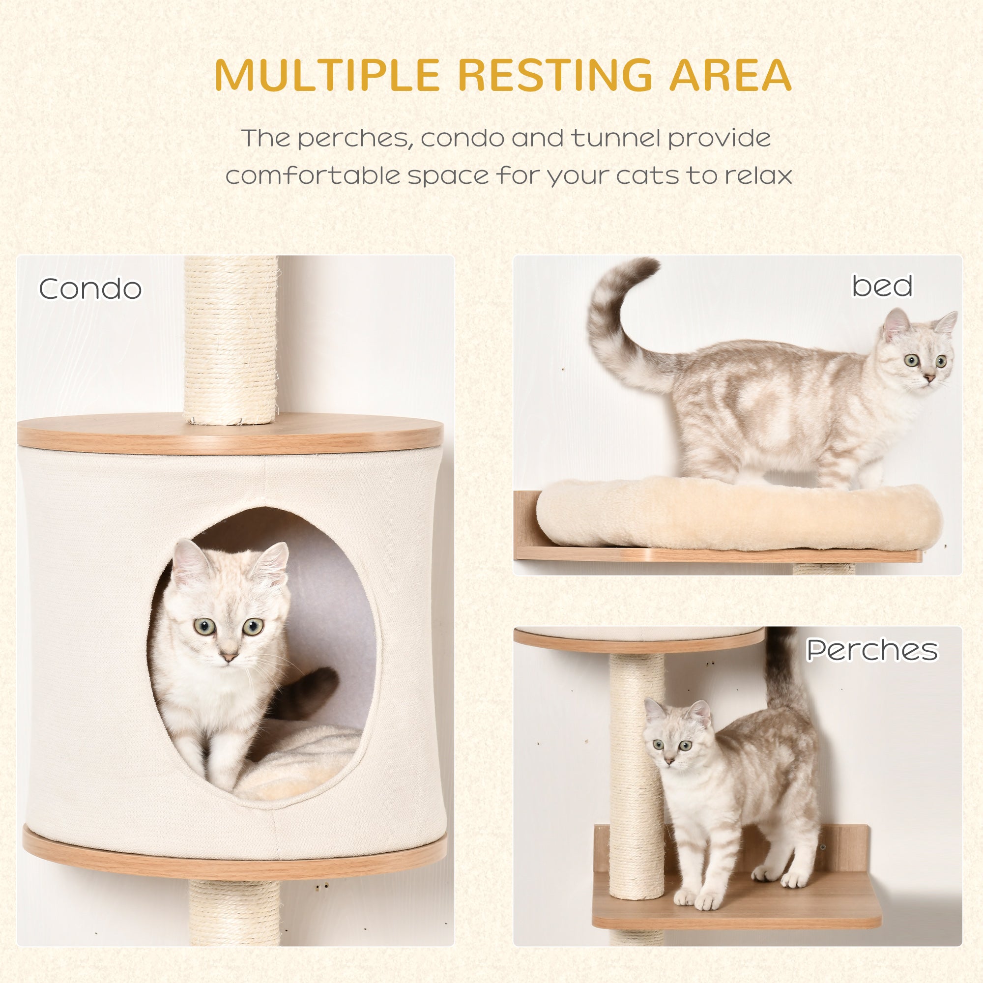 PawHut Cat Tree Pet Wall-mounted Climbing Frame Shelf Kitten Perch Activity Center Condo Bed Scratching Post Light Brown