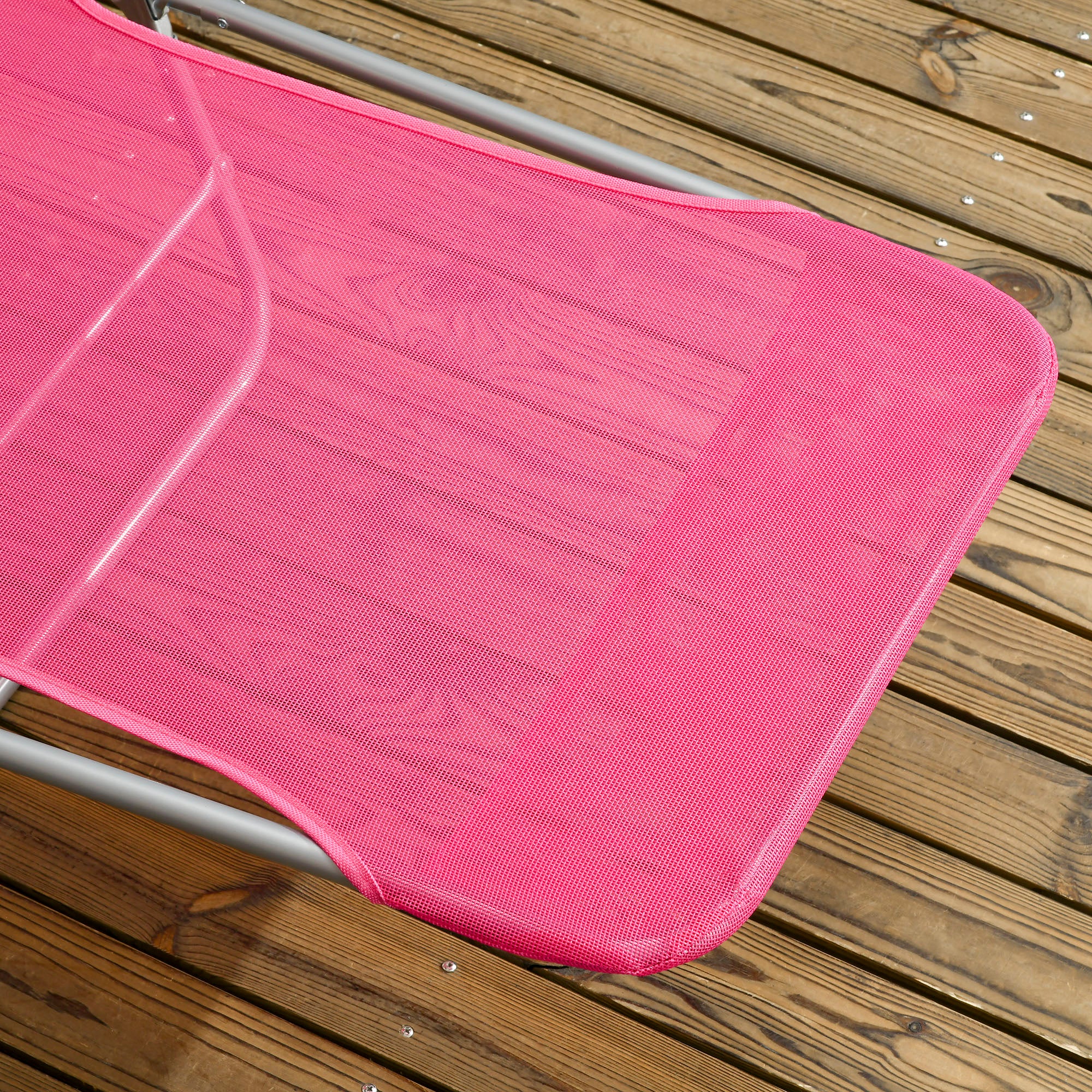 Outsunny  Set of 2 Folding Chaise Lounge Pool Chairs, Outdoor Sun Tanning Chairs with Pillow, Reclining Back, Steel Frame & Breathable Mesh for Beach, Yard, Patio, Pink