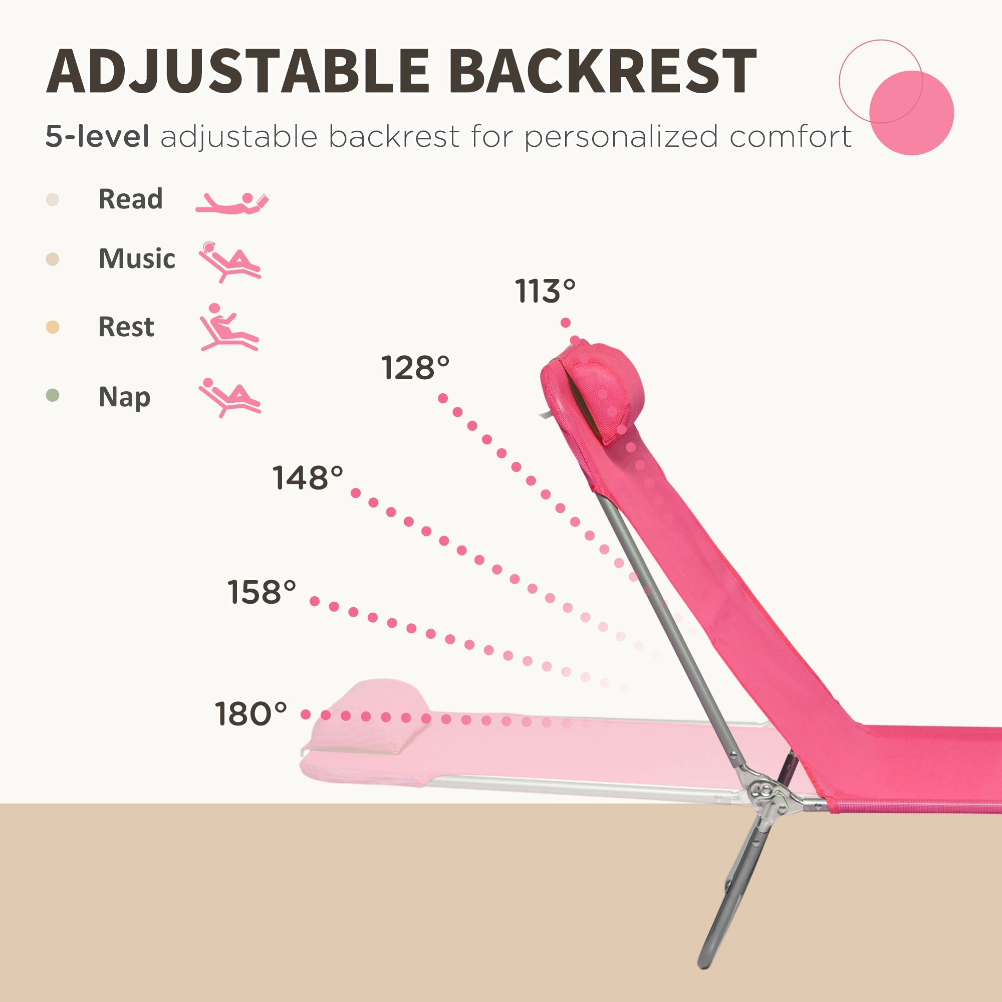 Outsunny  Set of 2 Folding Chaise Lounge Pool Chairs, Outdoor Sun Tanning Chairs with Pillow, Reclining Back, Steel Frame & Breathable Mesh for Beach, Yard, Patio, Pink