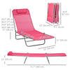 Outsunny  Set of 2 Folding Chaise Lounge Pool Chairs, Outdoor Sun Tanning Chairs with Pillow, Reclining Back, Steel Frame & Breathable Mesh for Beach, Yard, Patio, Pink