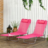 Outsunny  Set of 2 Folding Chaise Lounge Pool Chairs, Outdoor Sun Tanning Chairs with Pillow, Reclining Back, Steel Frame & Breathable Mesh for Beach, Yard, Patio, Pink