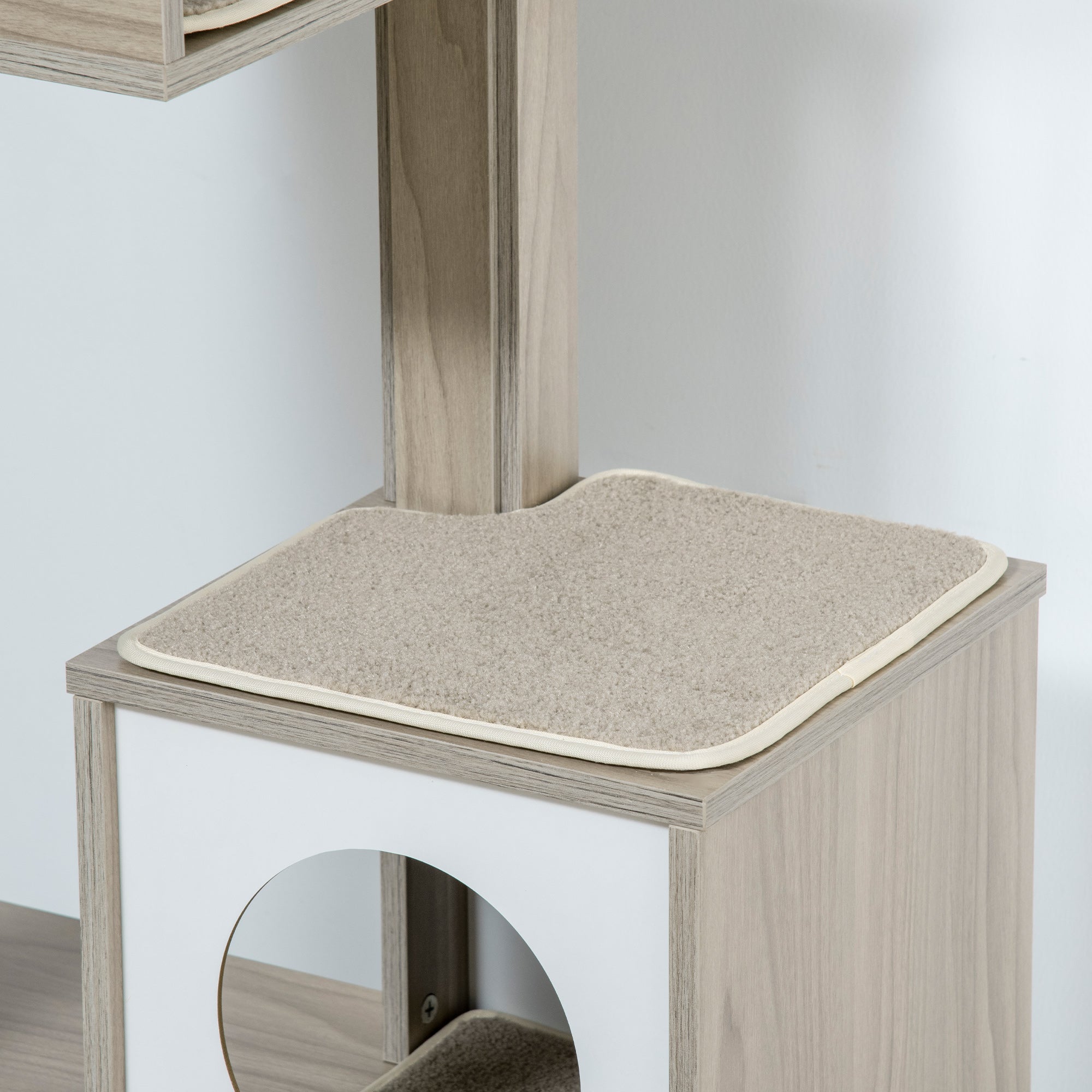 PawHut Cat Litter Box Enclosure Furniture with Cat Tree, Hidden Litter Box with Scratching Post, Bed, Modern Cat House Indoor, Gray