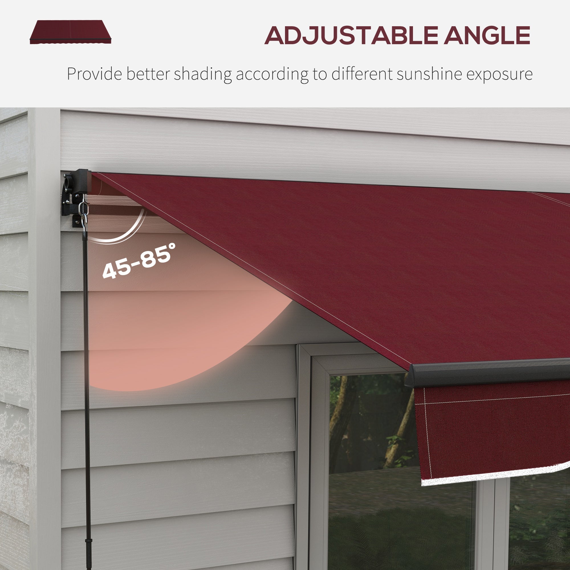 Outsunny 12' x 10' Retractable Awning, Patio Awning Sunshade Shelter with Manual Crank Handle, 280gsm UV Resistant Fabric and Aluminum Frame, for Balcony, Yard, Wine Red