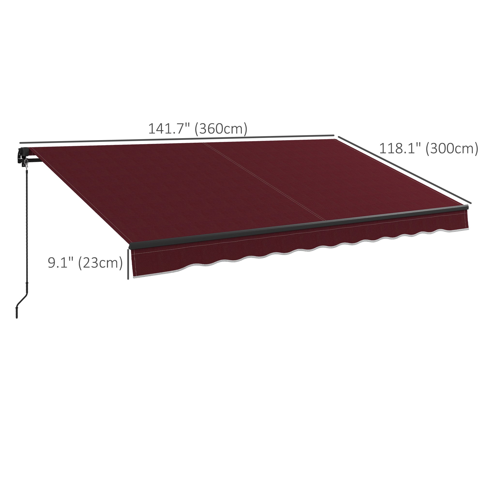Outsunny 12' x 10' Retractable Awning, Patio Awning Sunshade Shelter with Manual Crank Handle, 280gsm UV Resistant Fabric and Aluminum Frame, for Balcony, Yard, Wine Red