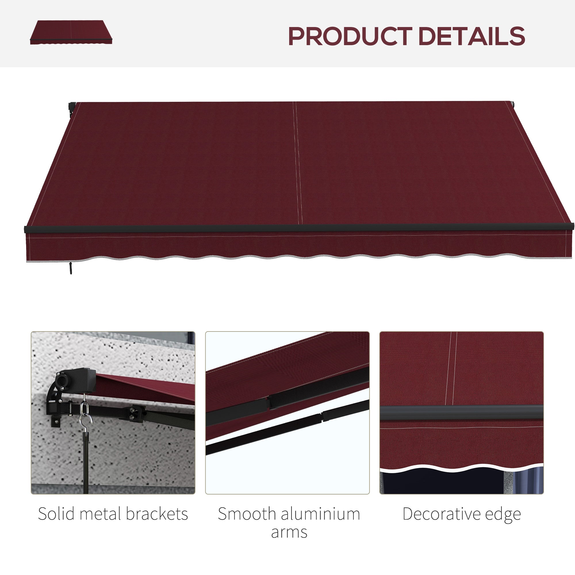 Outsunny 12' x 10' Retractable Awning, Patio Awning Sunshade Shelter with Manual Crank Handle, 280gsm UV Resistant Fabric and Aluminum Frame, for Balcony, Yard, Wine Red