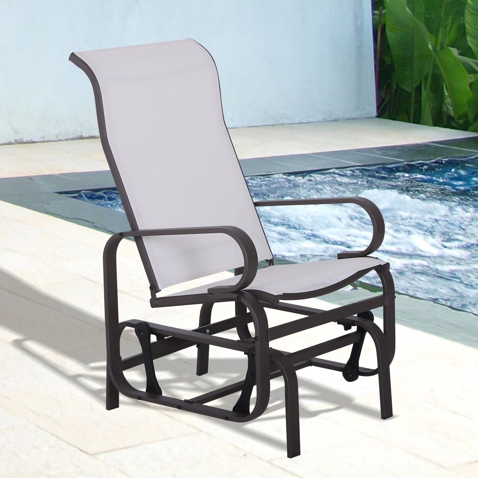Outsunny Patio Glider with Breathable Mesh Fabric, Outdoor Glider Chair, Garden Rocking Gliding Seat for Patio, Yard, Porch, Beige