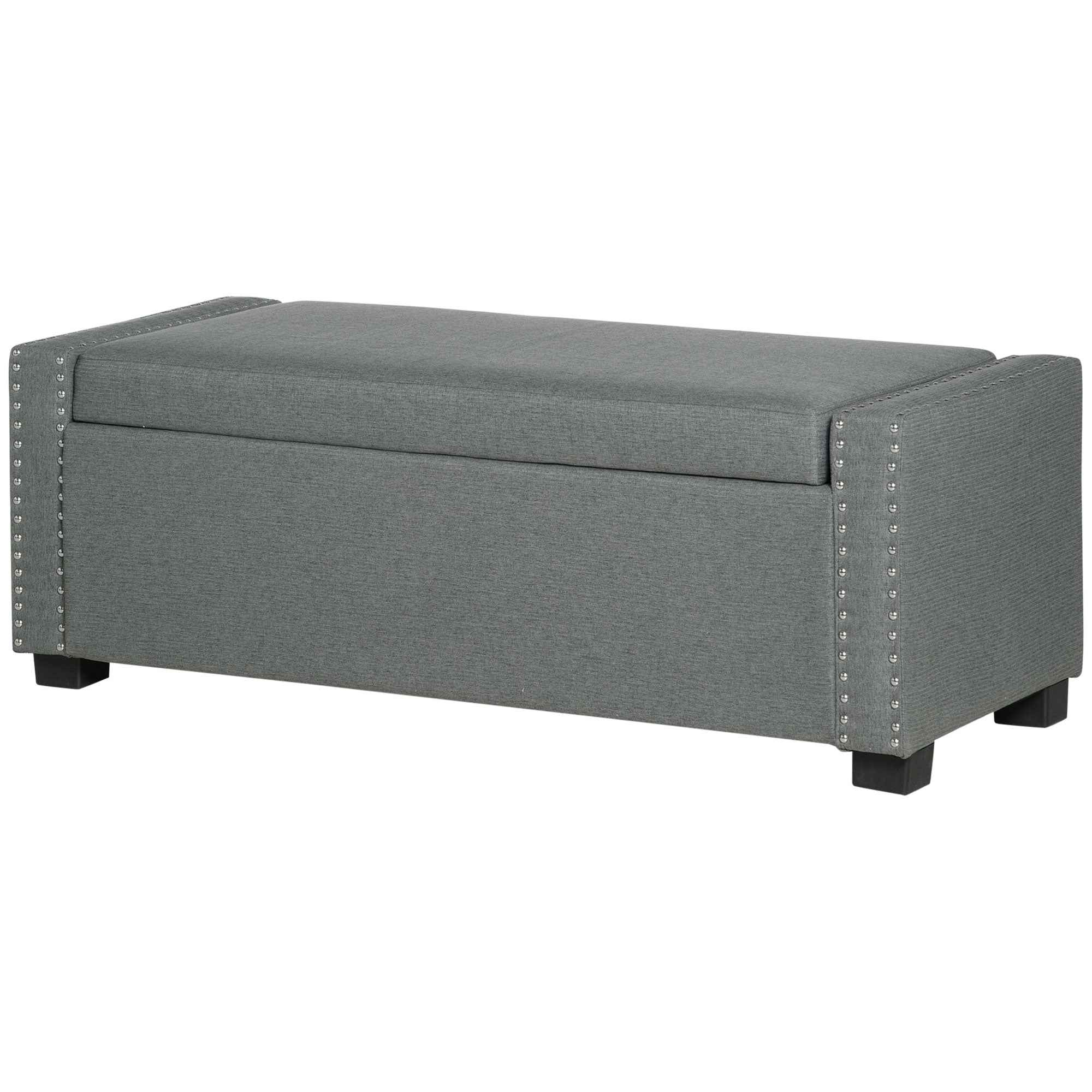 HOMCOM Upholstered Flip Top Storage Bench Fabric Ottoman for Bedroom, Living room, Light Grey