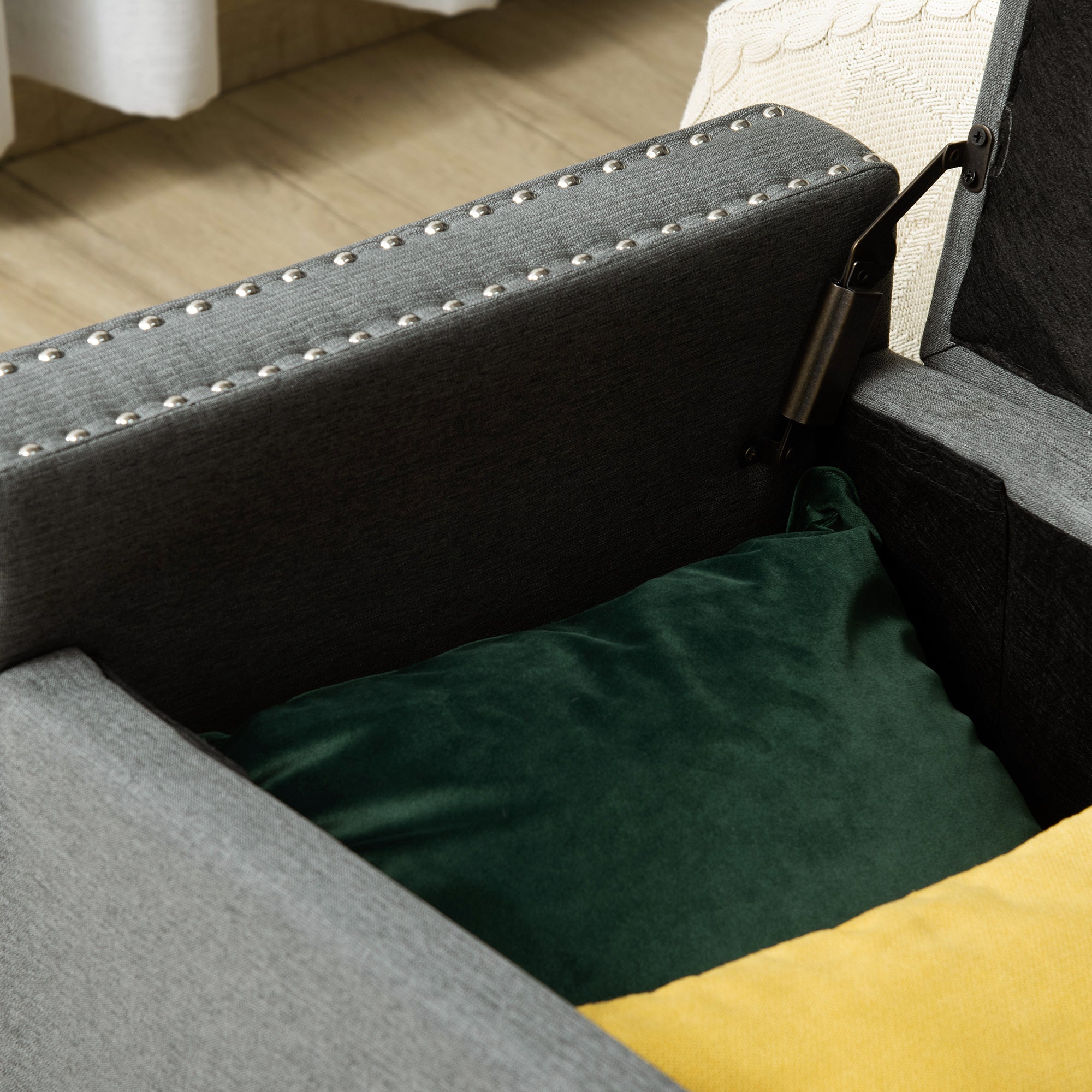 HOMCOM Upholstered Flip Top Storage Bench Fabric Ottoman for Bedroom, Living room, Light Grey