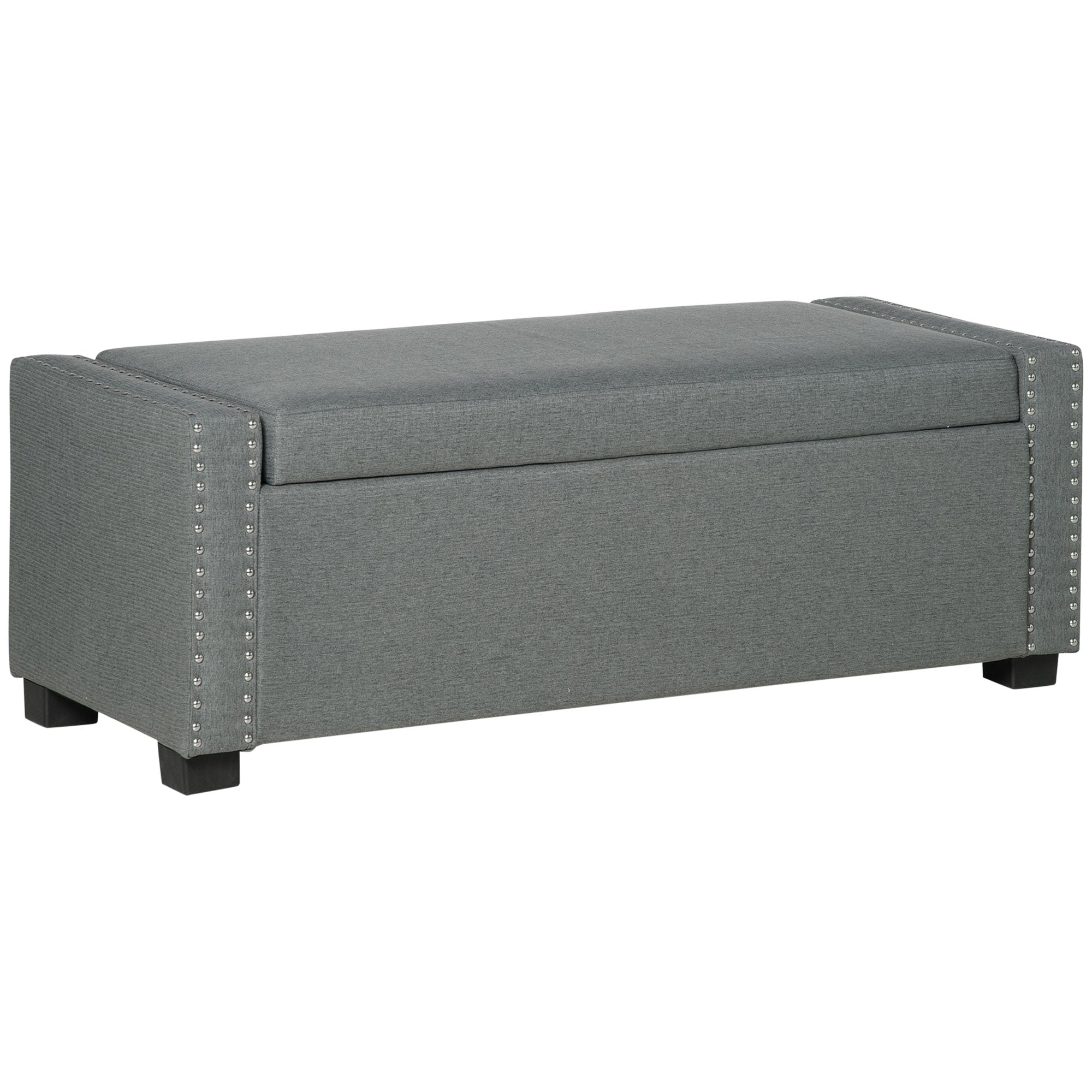 HOMCOM Upholstered Flip Top Storage Bench Fabric Ottoman for Bedroom, Living room, Light Grey