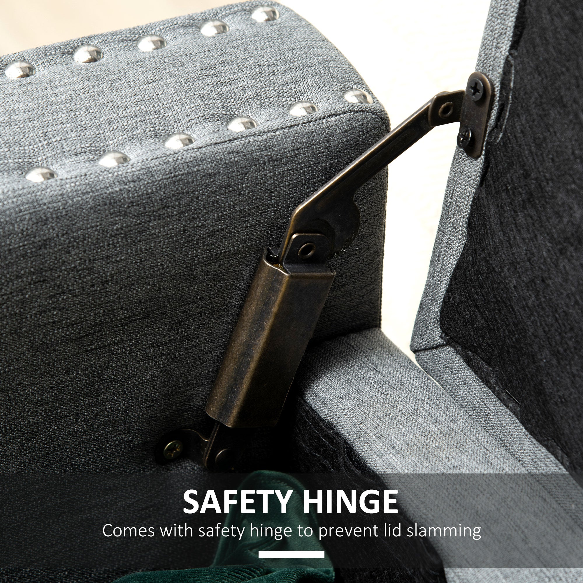 HOMCOM Upholstered Flip Top Storage Bench Fabric Ottoman for Bedroom, Living room, Light Grey