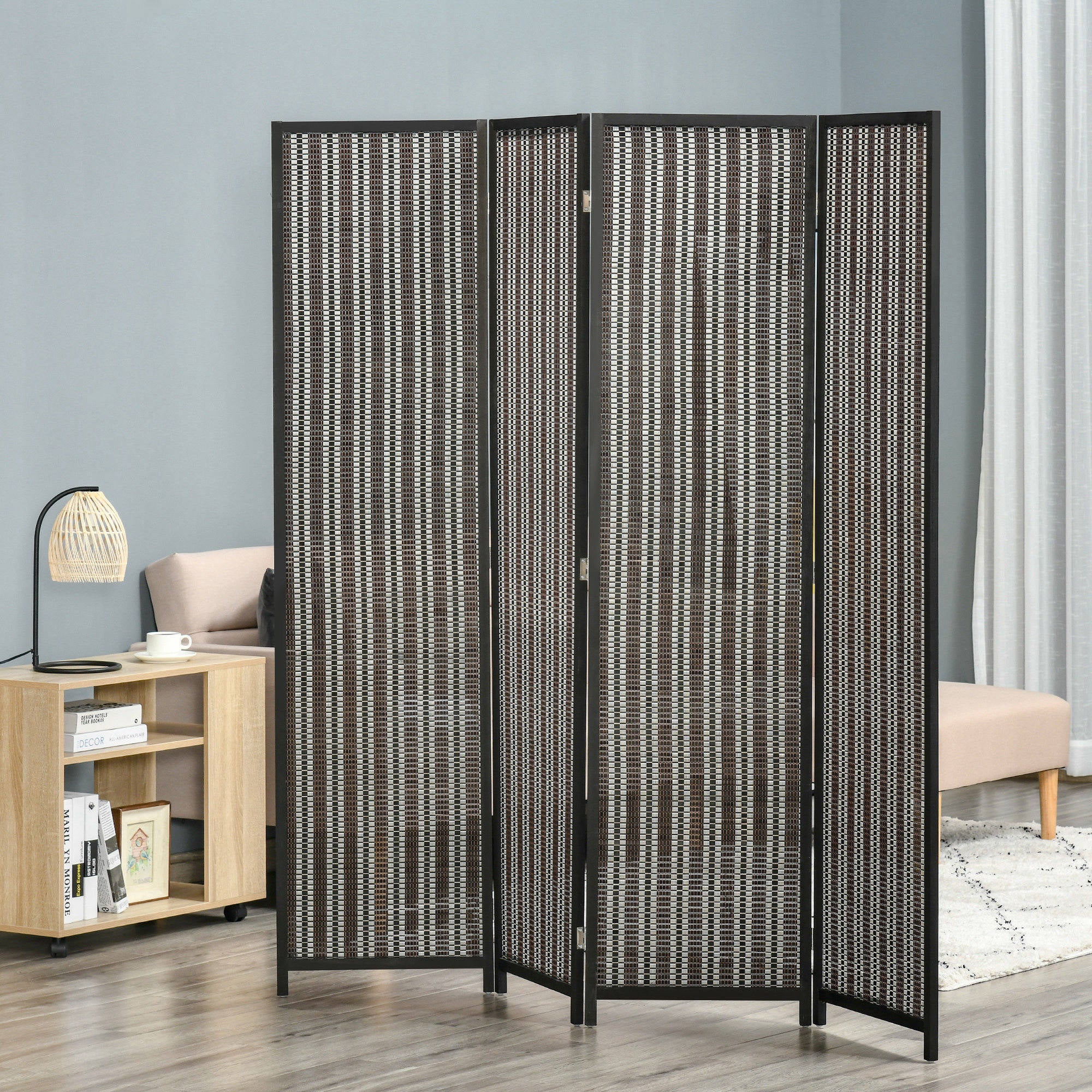 HOMCOM 4 Panel Room Divider, 6 Ft Tall Indoor Portable Folding Privacy Screens, Bamboo Hand-Woven Freestanding Partition Wall Divider for Home Office, Brown