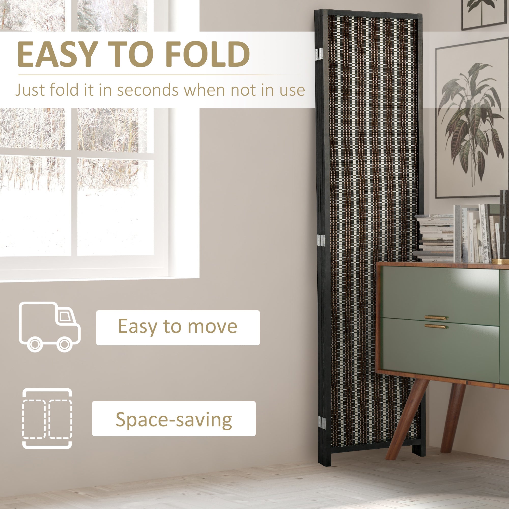 HOMCOM 4 Panel Room Divider, 6 Ft Tall Indoor Portable Folding Privacy Screens, Bamboo Hand-Woven Freestanding Partition Wall Divider for Home Office, Brown