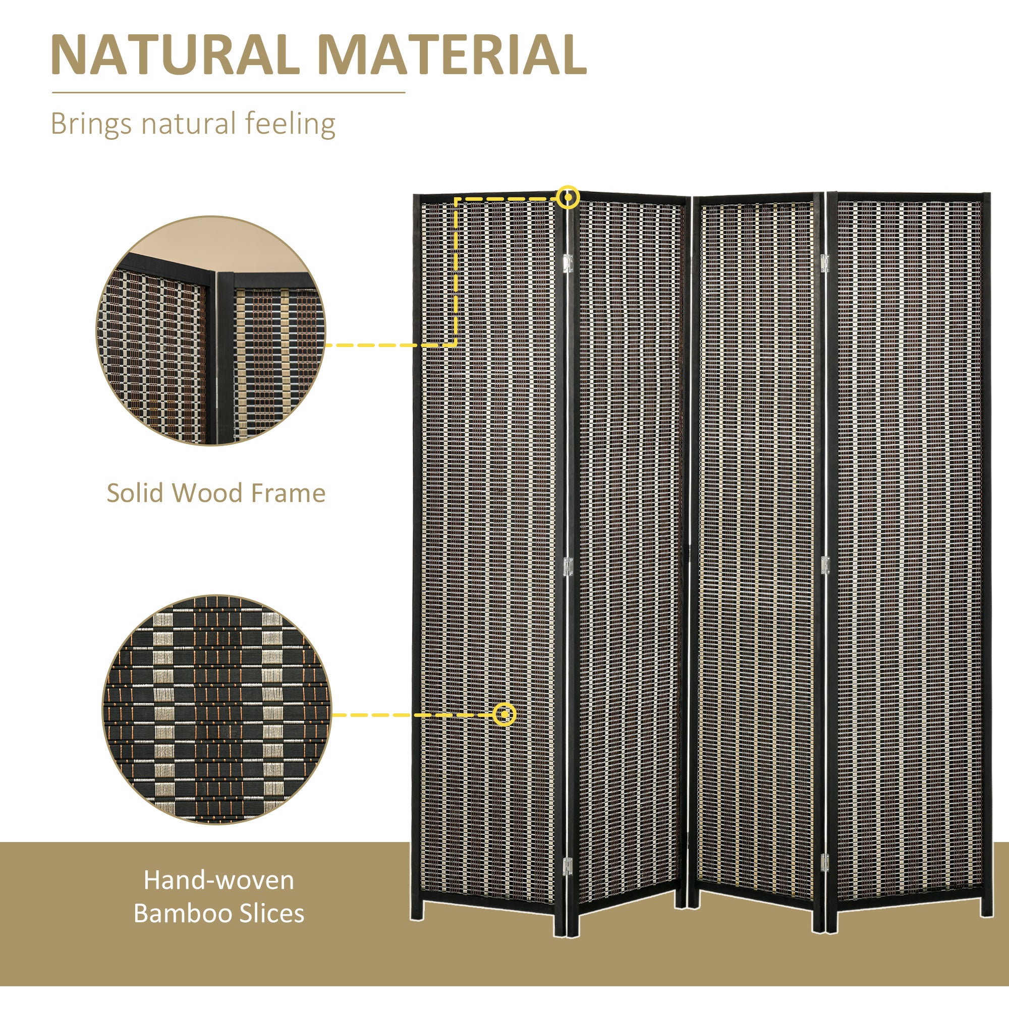 HOMCOM 4 Panel Room Divider, 6 Ft Tall Indoor Portable Folding Privacy Screens, Bamboo Hand-Woven Freestanding Partition Wall Divider for Home Office, Brown