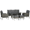 Outsunny 6 Piece Patio Furniture Set with Patio Chairs, Ottomans, Sofa, Glass Top Table and Cushions, Wicker Rattan Outdoor Furniture Set for Backyard, Porch, Grey