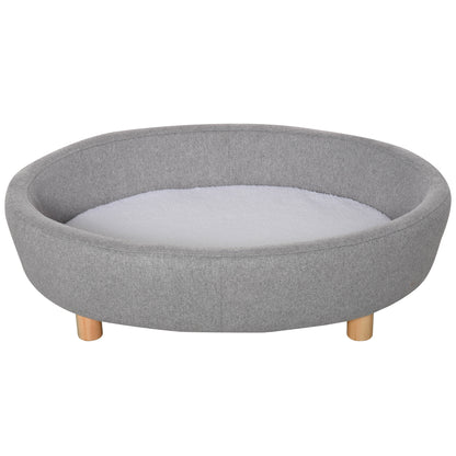 PawHut Dog Sofa Oval Shaped Pet Bed, Cat Chair Couch with Sponge Padded Cushion, Washable Cover, Wooden Legs for Small Dogs - Light Grey