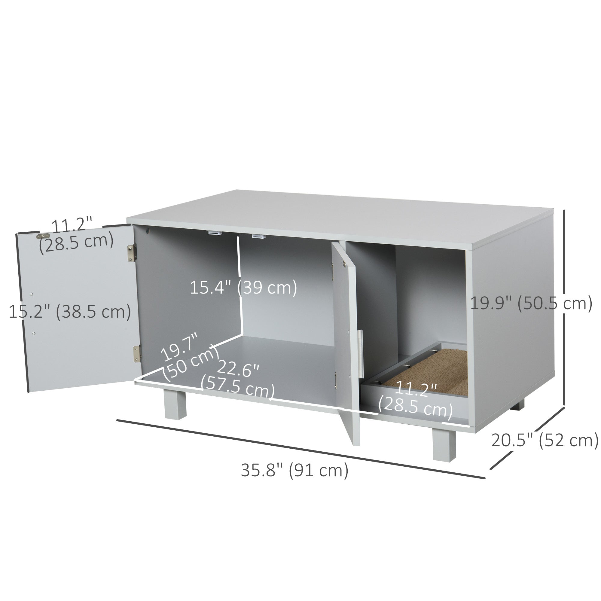 PawHut Cat Litter Box Enclosure, Hidden Litter Box Furniture, Cat House End Table Washroom with Scratching Pad, for Indoor Cats Kittens, Grey