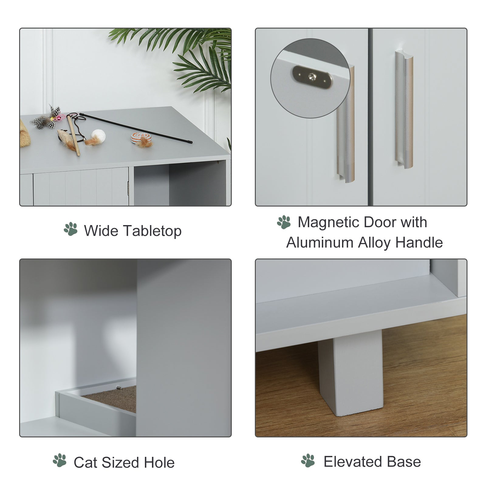 PawHut Cat Litter Box Enclosure, Hidden Litter Box Furniture, Cat House End Table Washroom with Scratching Pad, for Indoor Cats Kittens, Grey