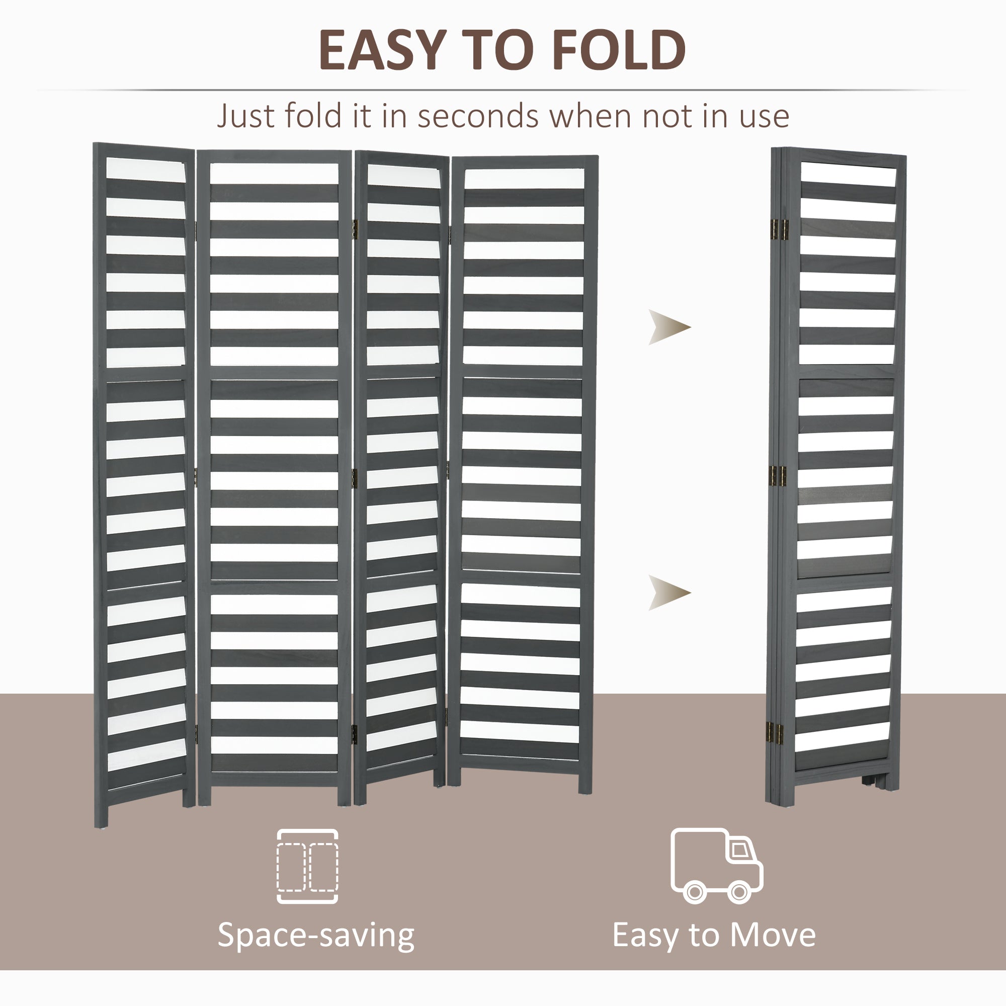 HOMCOM 5.6 Ft. Tall 4-Panel Room Divider, Louvred Pattern Freestanding Folding Privacy Screen Panels, Partition Wall Divider for Indoor Bedroom Office
