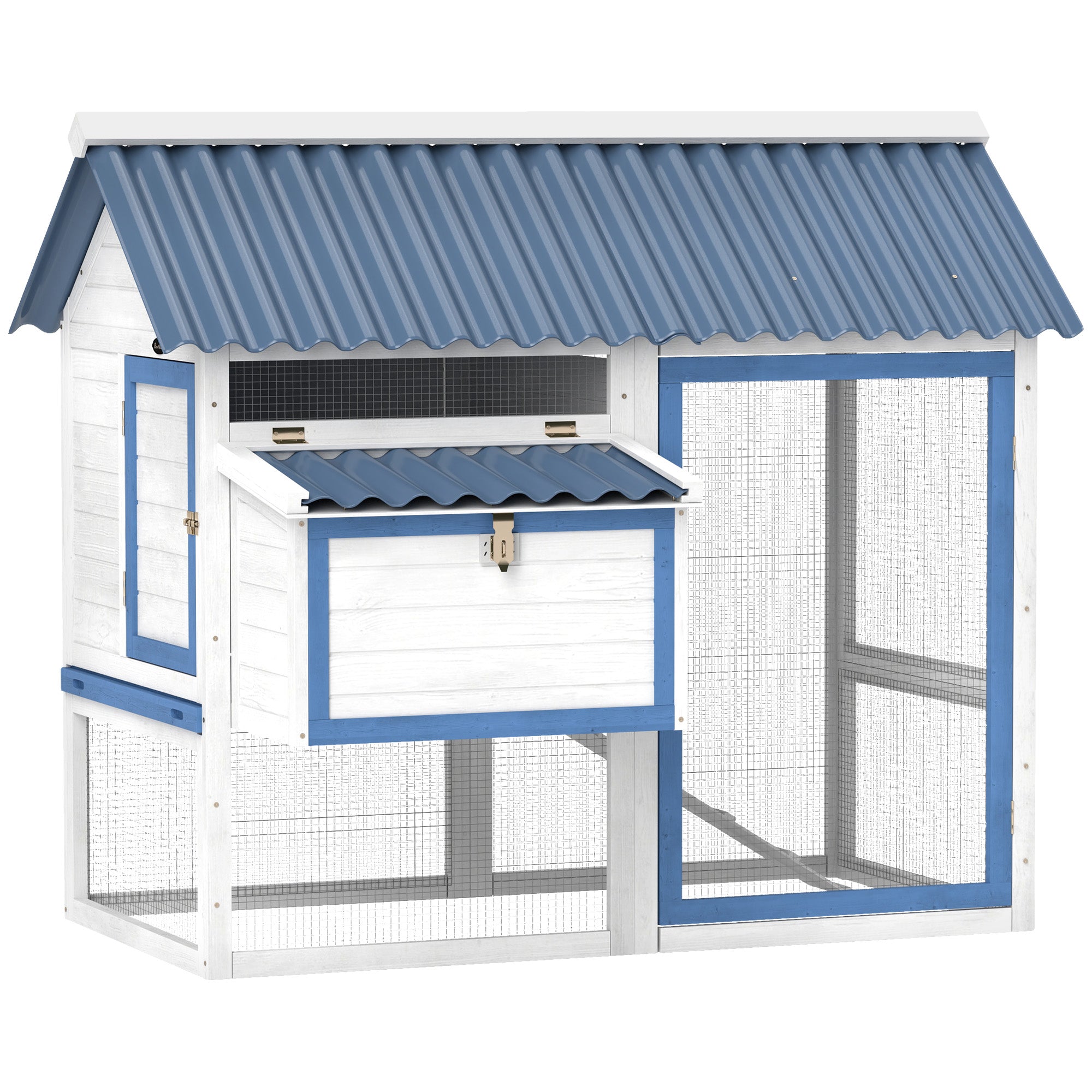 PawHut 55.5" Chicken Coop, Wooden Hen House with Run Box, Nesting Box, Removable Tray, Ramp, Outdoor Backyard Poultry Cage for 2-3 Chickens, White