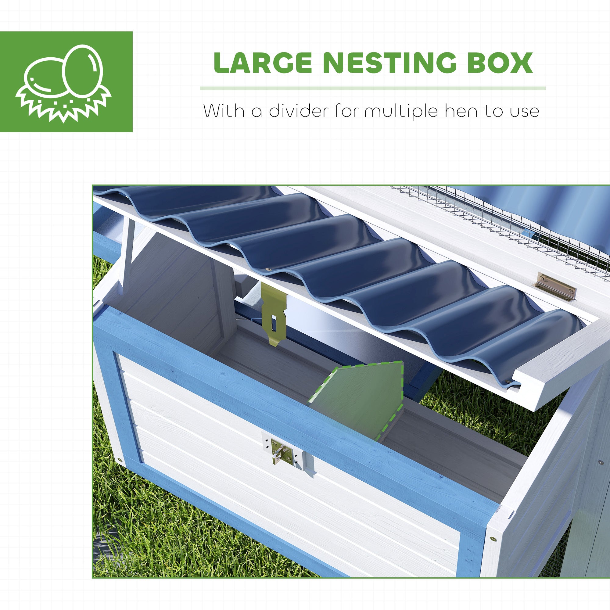 PawHut 55.5" Chicken Coop, Wooden Hen House with Run Box, Nesting Box, Removable Tray, Ramp, Outdoor Backyard Poultry Cage for 2-3 Chickens, White