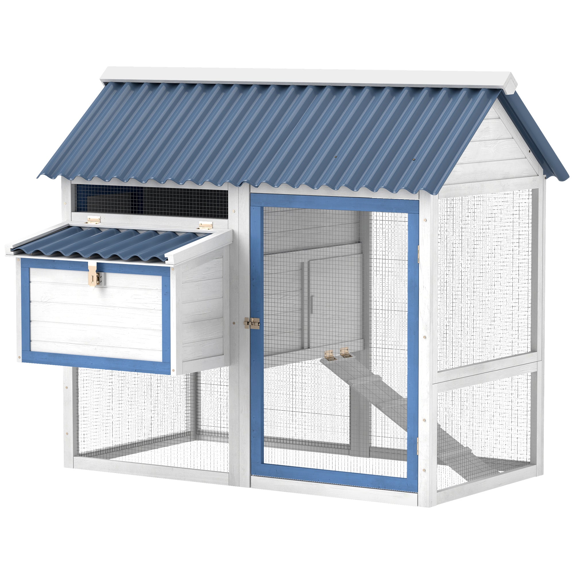 PawHut 55.5" Chicken Coop, Wooden Hen House with Run Box, Nesting Box, Removable Tray, Ramp, Outdoor Backyard Poultry Cage for 2-3 Chickens, White