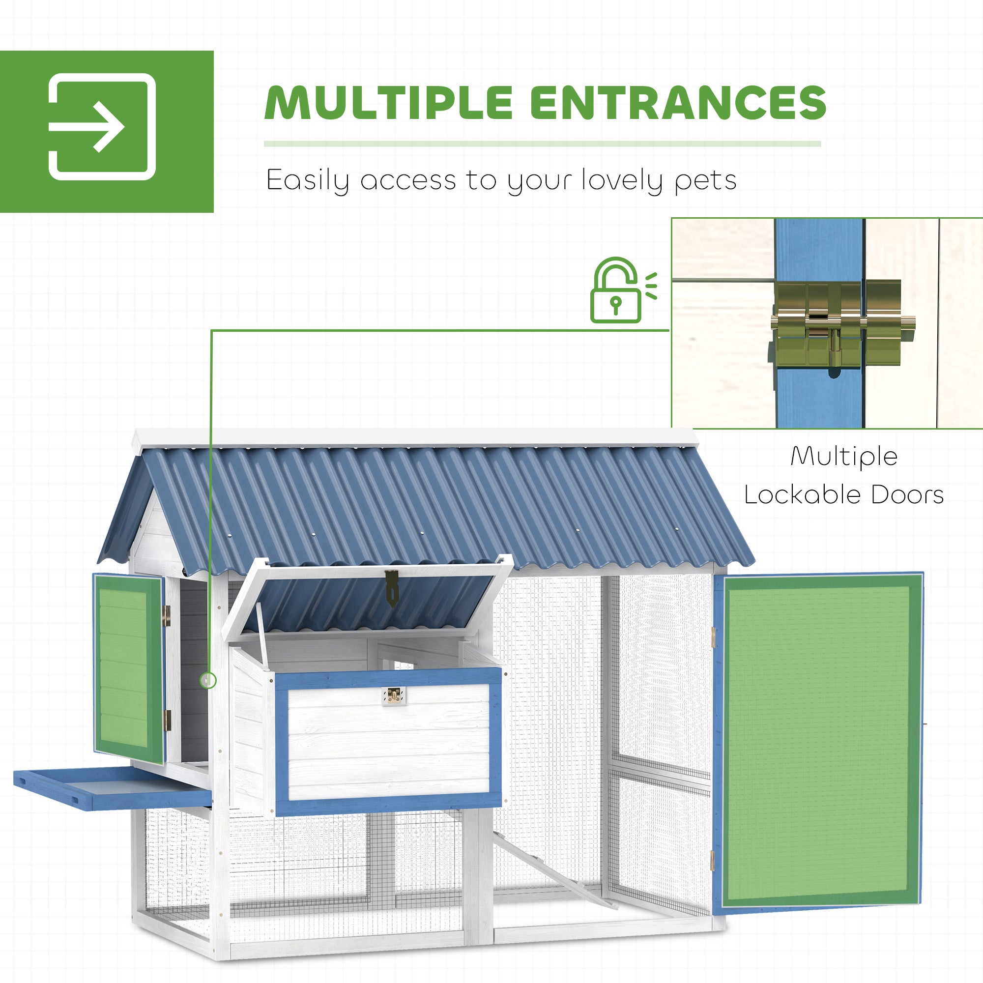 PawHut 55.5" Chicken Coop, Wooden Hen House with Run Box, Nesting Box, Removable Tray, Ramp, Outdoor Backyard Poultry Cage for 2-3 Chickens, White
