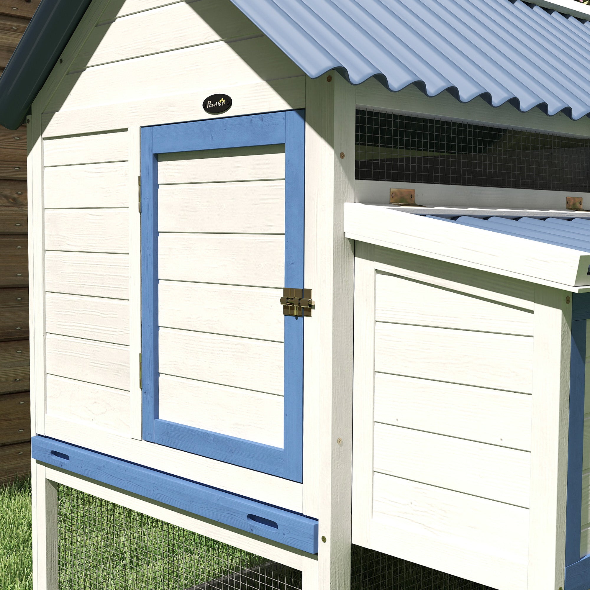 PawHut 55.5" Chicken Coop, Wooden Hen House with Run Box, Nesting Box, Removable Tray, Ramp, Outdoor Backyard Poultry Cage for 2-3 Chickens, White