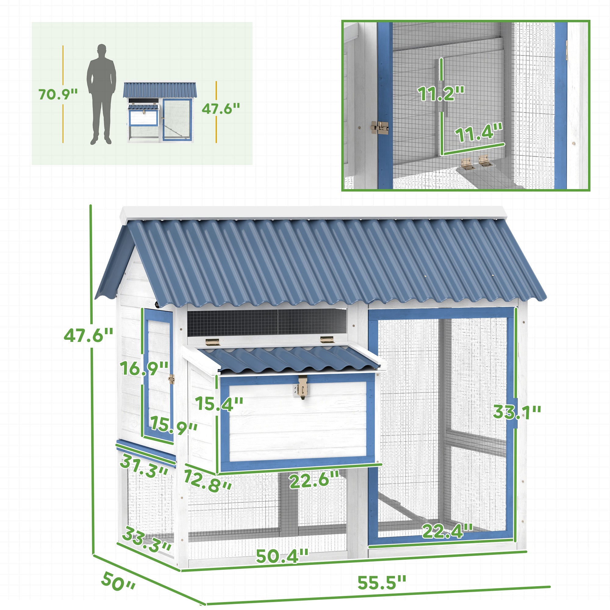 PawHut 55.5" Chicken Coop, Wooden Hen House with Run Box, Nesting Box, Removable Tray, Ramp, Outdoor Backyard Poultry Cage for 2-3 Chickens, White