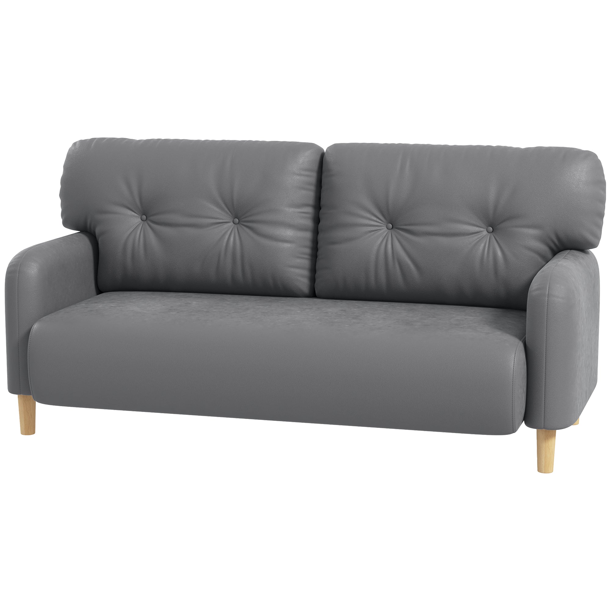 HOMCOM 58" Loveseat Sofa for Bedroom, Modern Love Seats Furniture, Upholstered 2 Seater Couch with 2 Tufted Back Cushion, Steel Frame and Beech Wood Legs for Living Room, Grey