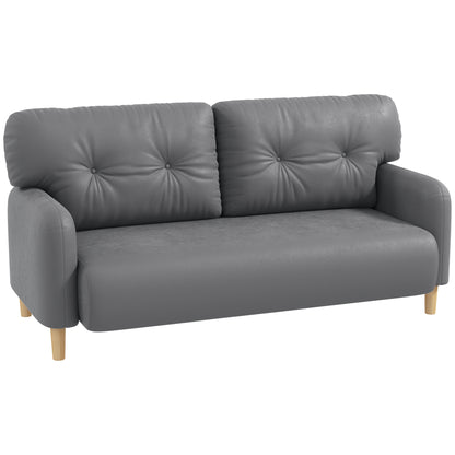 HOMCOM 58" Loveseat Sofa for Bedroom, Modern Love Seats Furniture, Upholstered 2 Seater Couch with 2 Tufted Back Cushion, Steel Frame and Beech Wood Legs for Living Room, Grey
