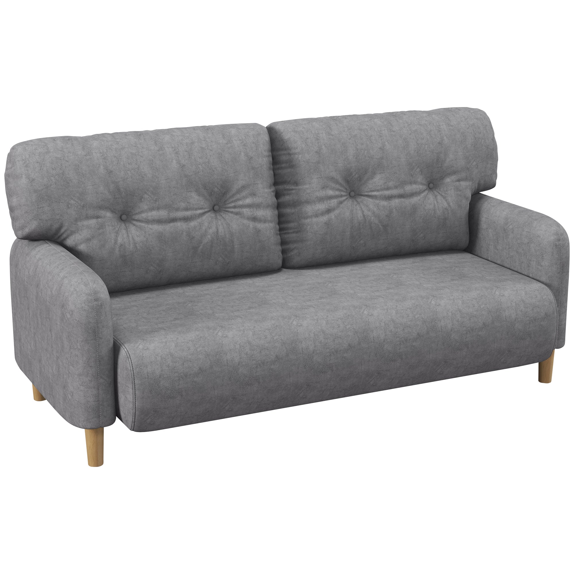 HOMCOM 58" Loveseat Sofa for Bedroom, Modern Love Seats Furniture, Upholstered 2 Seater Couch with 2 Tufted Back Cushion, Steel Frame and Beech Wood Legs for Living Room, Grey