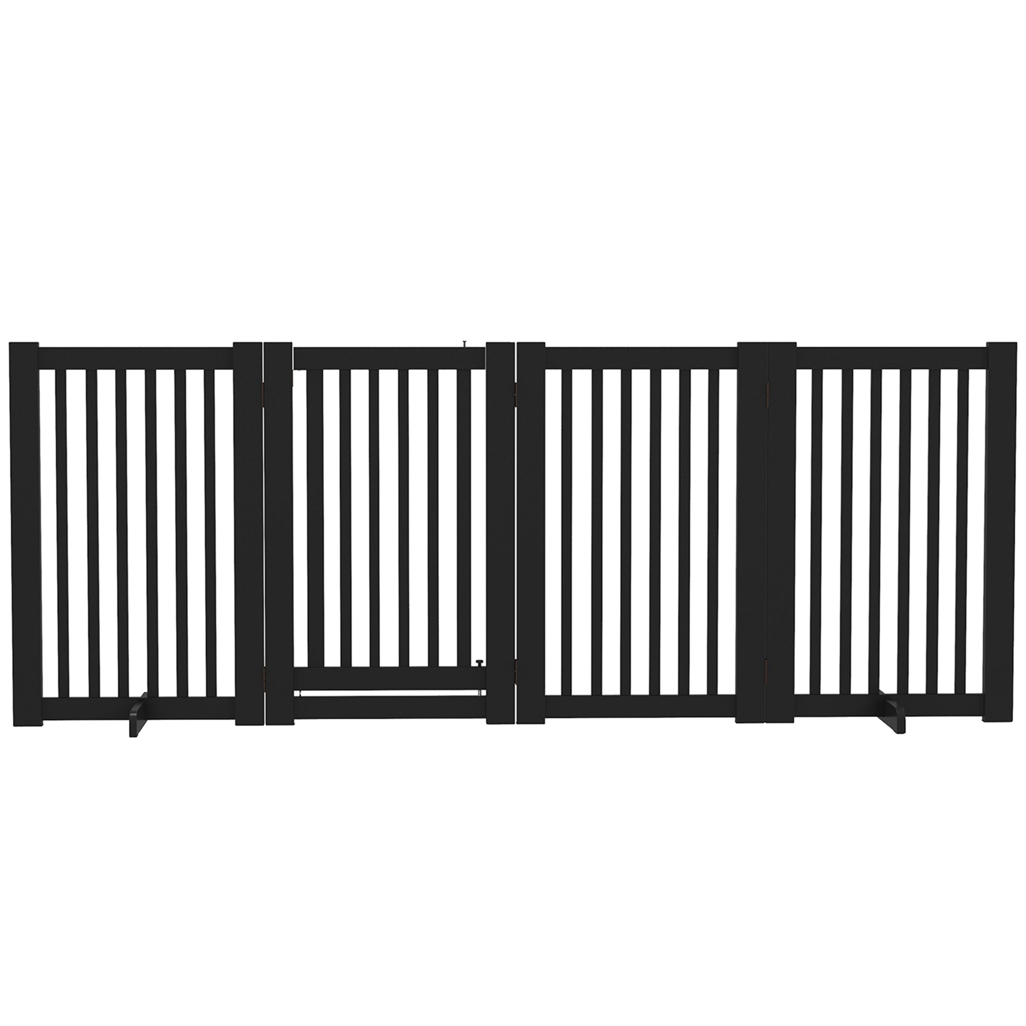 PawHut Free Standing Wooden Pet Gate Indoor Dog Barrier Foldable Step Over Doorway Fence Safety Gate with Open Door Z Shape 4 Panel Black
