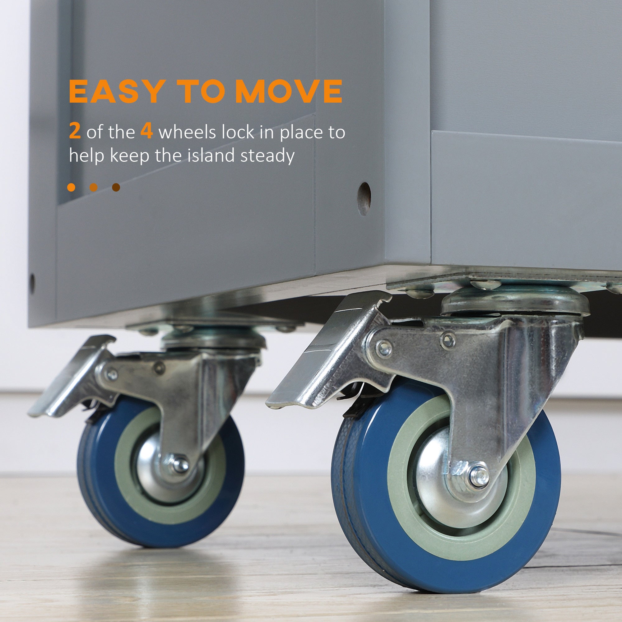 HOMCOM Kitchen Island with Storage, Rolling Kitchen Island with Drop Leaf, Solid Wood Top, 2 Drawers, 2 Cabinets, Adjustable Shelves and Knife Rack, Grey