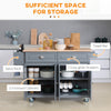 HOMCOM Kitchen Island with Storage, Rolling Kitchen Island with Drop Leaf, Solid Wood Top, 2 Drawers, 2 Cabinets, Adjustable Shelves and Knife Rack, Grey