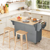 HOMCOM Kitchen Island with Storage, Rolling Kitchen Island with Drop Leaf, Solid Wood Top, 2 Drawers, 2 Cabinets, Adjustable Shelves and Knife Rack, Grey