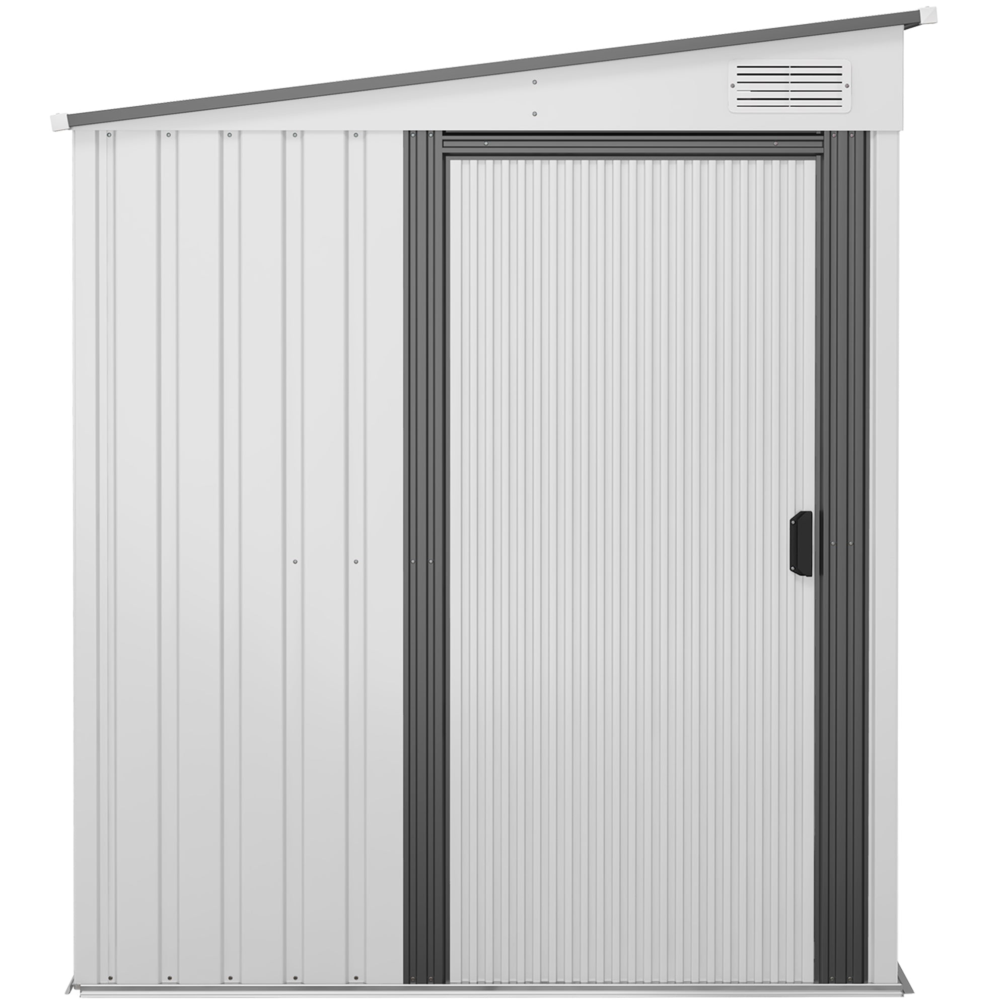 Outsunny 5 x 7FT Lean to Outdoor Storage Shed with Foundation Kit, Metal Garden Shed with Adjustable Shelves, Sliding Door, Vents, Hooks for Backyard, Patio, Lawn, White