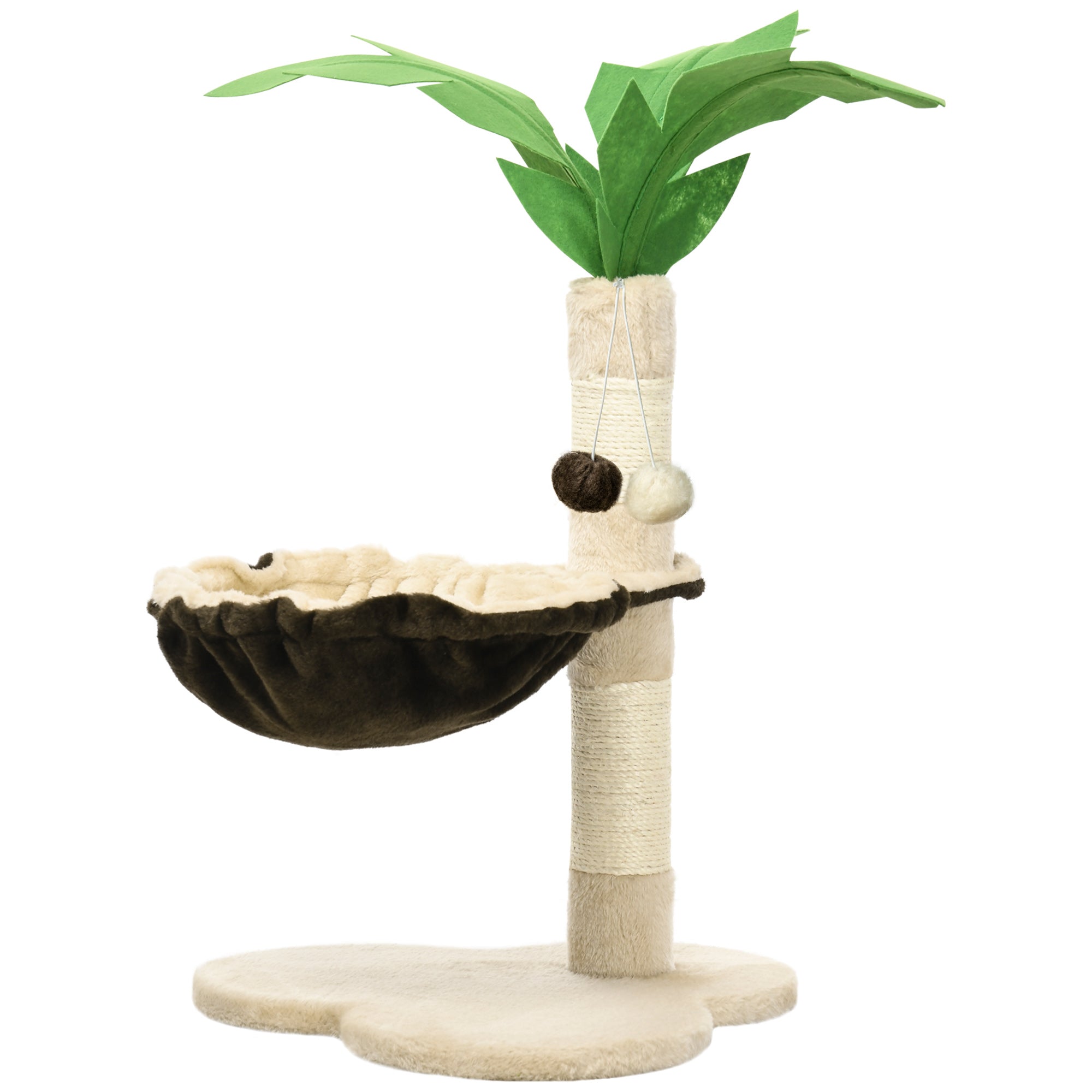 PawHut 68cm Cat Tree, Coconut Tree Shaped Kitty Activity Centre with Hammock, Cat Tower with Sisal Scratching Post, Beige