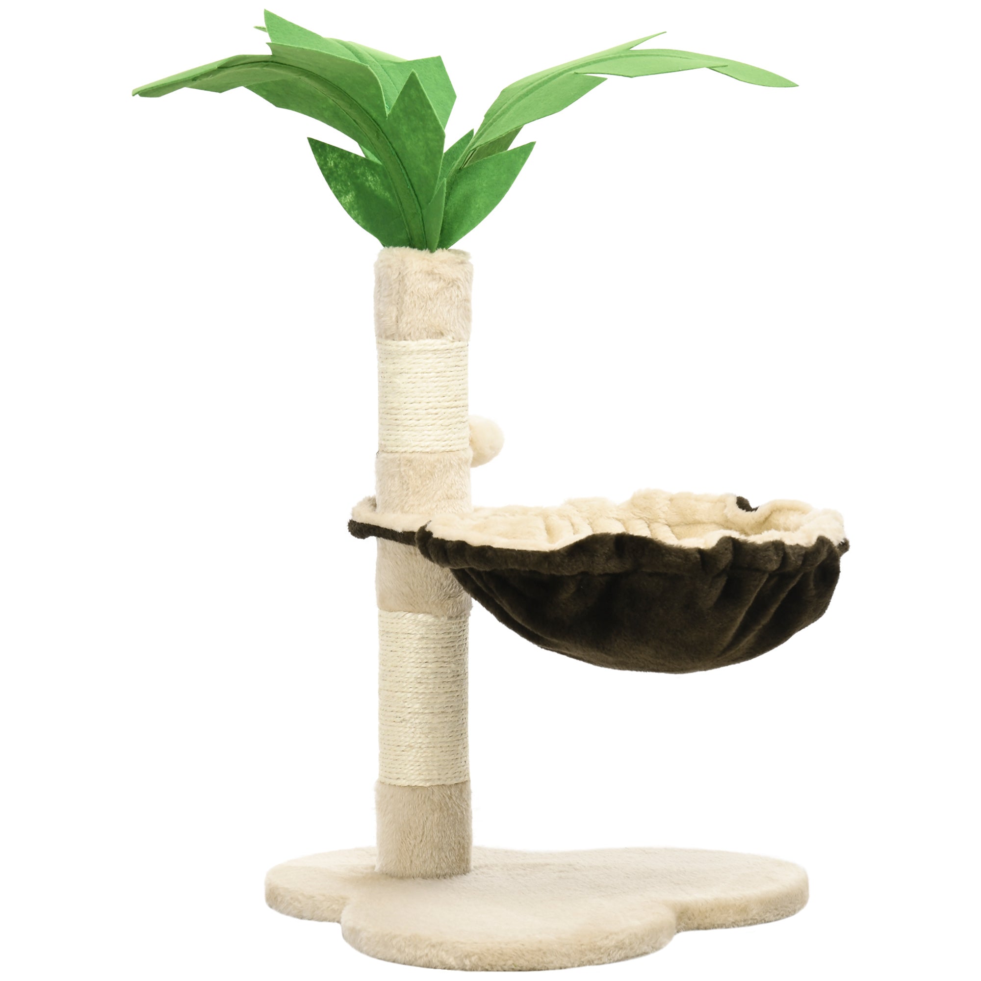 PawHut 68cm Cat Tree, Coconut Tree Shaped Kitty Activity Centre with Hammock, Cat Tower with Sisal Scratching Post, Beige